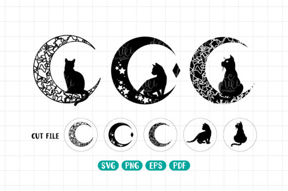 Moon Cat Svg, Cat on the Moon Png